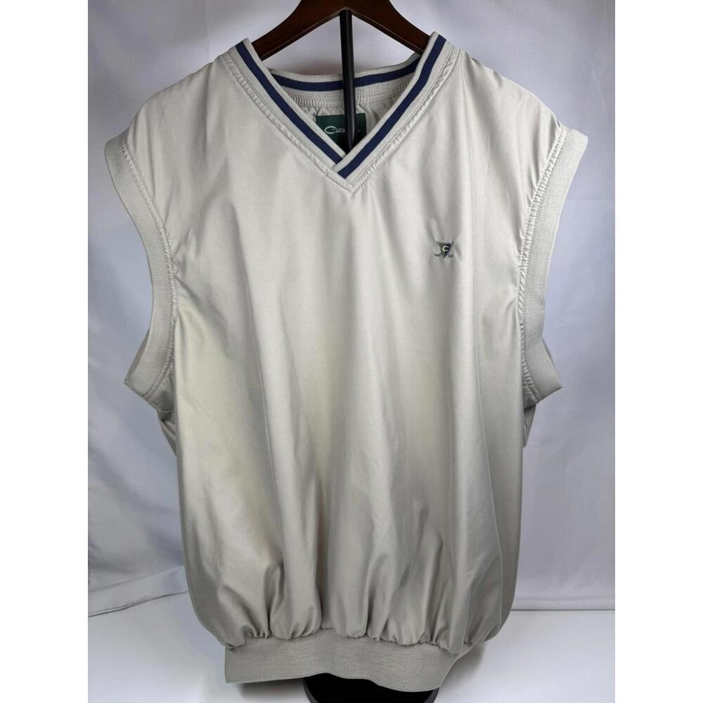 Catalina Vest Mens XL Beige V Neck Golf‎ Sweater Pullover Polyester Trim Casual